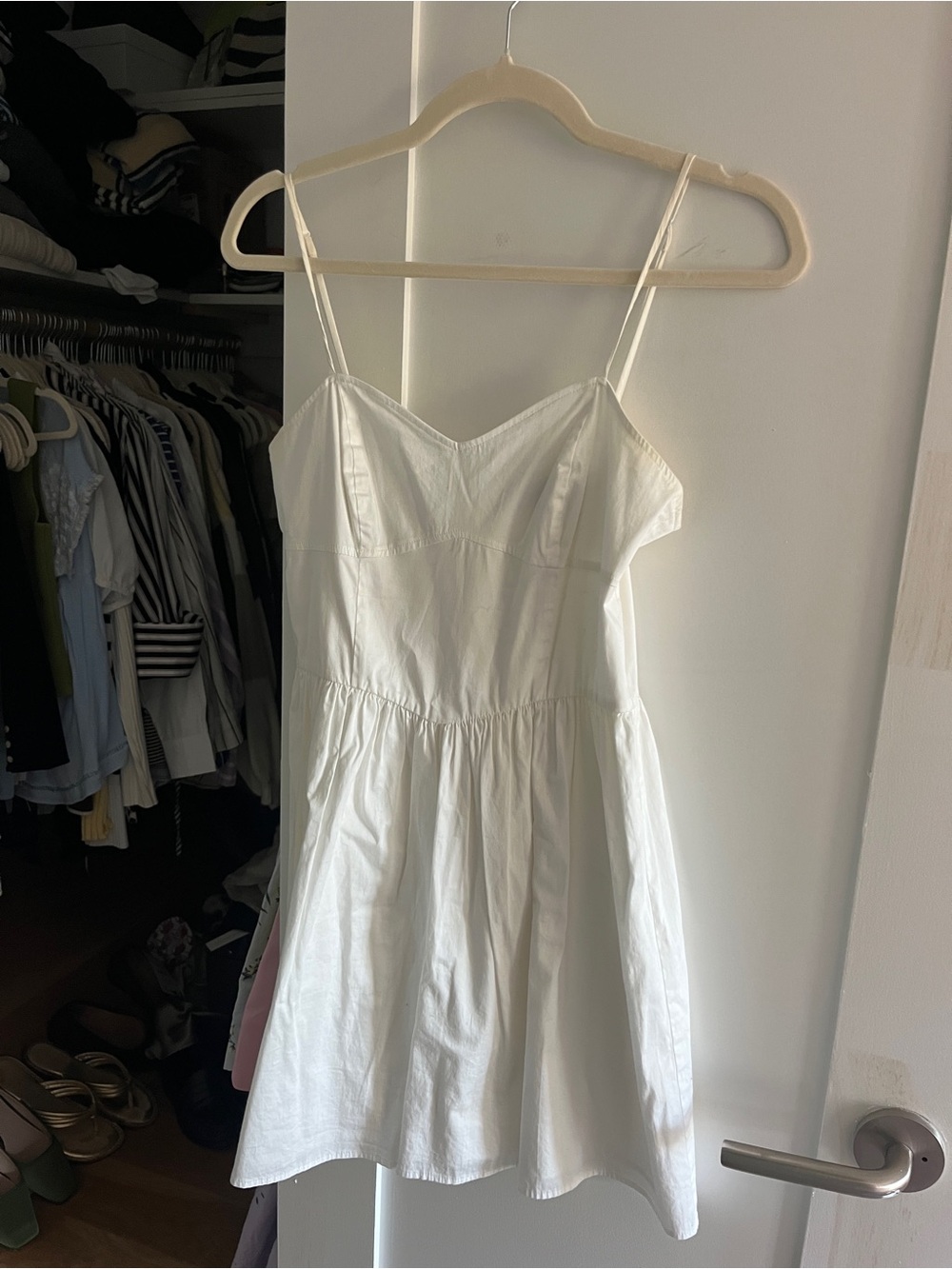 French Connection White Cotton Spaghetti-Strap Mini Dress